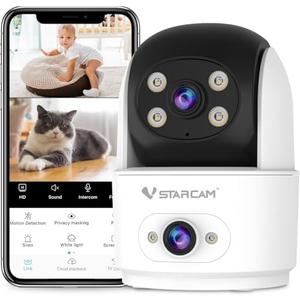 VSTARCAM 2K Dual Camera Indoor Security Cameras, Pet Camera Indoor, Pet/Elderly/Baby Monitor, Color Night Vision, 360° Pan Tilt, Motion Detection, 2-Way Talk, 2.4G WiFi, 24/7 SD Card Storage
