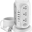 Power Strip Tower, Charging Tower for Multiple Devices, 16.5FT Surge Protector Tower with 12 AC Outlets 5 USB Ports (1 USB C) Overload Protection for Home Kitchen Dorm Office Desk (white-16.5ft)