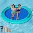 Round Floating Ring Inflatable Water Hammock Heavy Duty River Floats Lake Raft for Adults Tanning Pool Lounger Float Island Platform Pad Mat for Party (Mint Green+Blue)