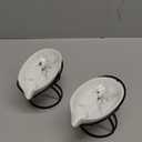 Leaf-Shaped Soap Dish  Ceramic Soap Bar Holder with Self-Drainage System  Bar Soap Holder for Shower, Bathroom Sink, Kitchen  Soap Dish with Stainless Steel Stand (White-Black-2 Pack)