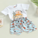 Western Toddler Baby Boy Girl Summer Clothes Cactus Print Short Sleeve T-Shirt Tops Elastic Waist Shorts 2Pcs Set, 0-6M