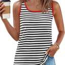 ZESICA Women's Summer Casual Striped Tank Top Sleeveless Scoop Neck Loose Fit Color Block Tops 2025 Fashion Clothes (Large, Black)