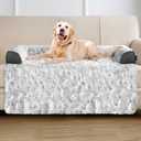 Calming Extra Large Dog Bed for Couch, 45 x 37 inch Removable Couch Cover for Dogs Washable, Non-Slip Fluffy Plush Dog Sofa Mat for Furniture Protector - Grey