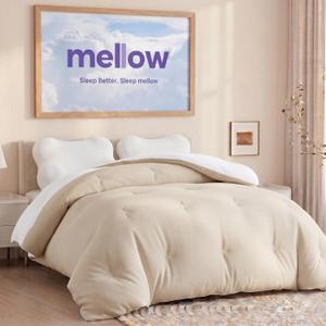 Mellow Marshmellow Comforter Extra Fluffy Double-Stuffed Down Alternative Duvet Insert, All-Season Temperature Balancing, Oeko-TEX Fabric, Box Stitch, Machine Washable (Sand, Twin/Twin XL)