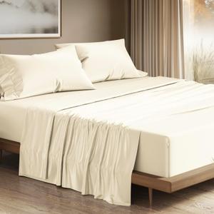 THREAD SPREAD 100% Egyptian Cotton King Size Sheets Set - Luxury 1200 Thread Count Egyptian Cotton Sheets King Size, 17" Deep Pocket, Silky Soft, Cooling Sateen Weave Hotel Quality Bedding Set - Ivory