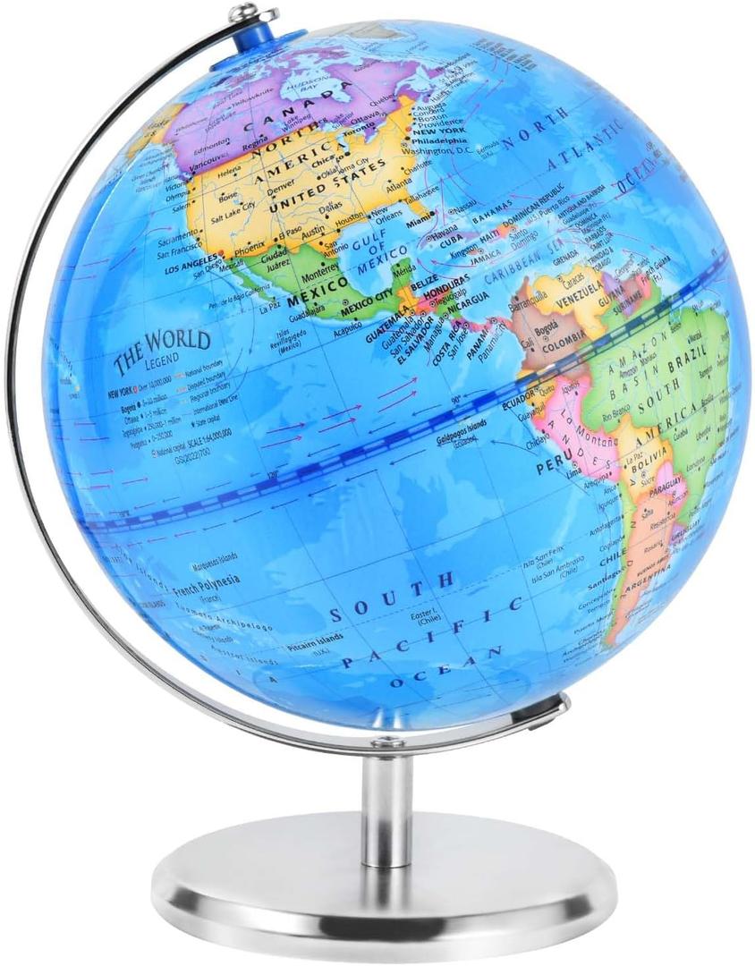 KISEER 8 Inch World Globe Rotating Earth Spinning Globe with Heavy Metal Stand for Kids Geography Classroom Education or Office Home Decorations