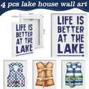 Bucherry Lake House Canvas Wall Art Set of 4 Vintage Life Jacket Beach House Wall Decor Rustic Lakehouse Decor for Cabin Farmhouse Kitchen Bathroom Bedroom, 8 x 10 Inch