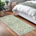 Vintage Washable 2x5 Rug Runner, Sage Green Beige Runners for hallways, Super Soft Kitchen Runner Rug Non Slip, Print Faux Wool Floral Thin Carpet Runner for Entryway Indoor Bedroom