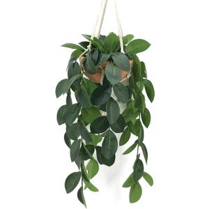 Hanging Plants Artificial Decor, Fake Hanging Plant in Clay Pot Artificial Hanging Plants with Fake Leaves and Hook for Wall Home Room Indoor Outdoor Decor (Dark Green)