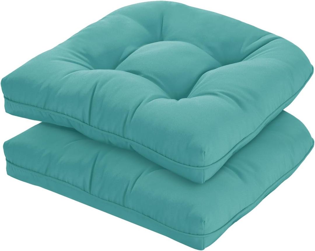 19x19 Outdoor Chair Cushions Set of 2, Tufted Wicker Patio Furniture Cushions, Thick Outdoor Seat Cushions for Lawn Chairs, Overstuffed and Water Resistant, Teal