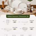OTAGO 16-Piece Dinnerware Set for 4 with Mugs, Ribbed Stoneware Plates and Bowls Sets, Unique Handcrafted Reactive Glaze, Chip and Scratch Resistant Dish Set, Microwave & Dishwasher Safe, White
