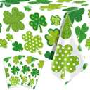 SpinLaLa 3-Piece 54 x 108 Inch St. Patricks Day Plastic Tablecloth  Green Shamrock Disposable Rectangle Table Covers for Irish Party, Lucky Clover Decorations, and St. Paddys Day Celebrations