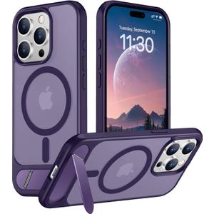 Temdan Magnetic Compatible with iPhone 15 Pro Max Case, [Built-in Invisible Kickstand][Compatible with MagSafe] [Military Grade Shockproof] Slim Translucent Matte Phone Case for iPhone 15 Pro Max 6.7" (Purple)