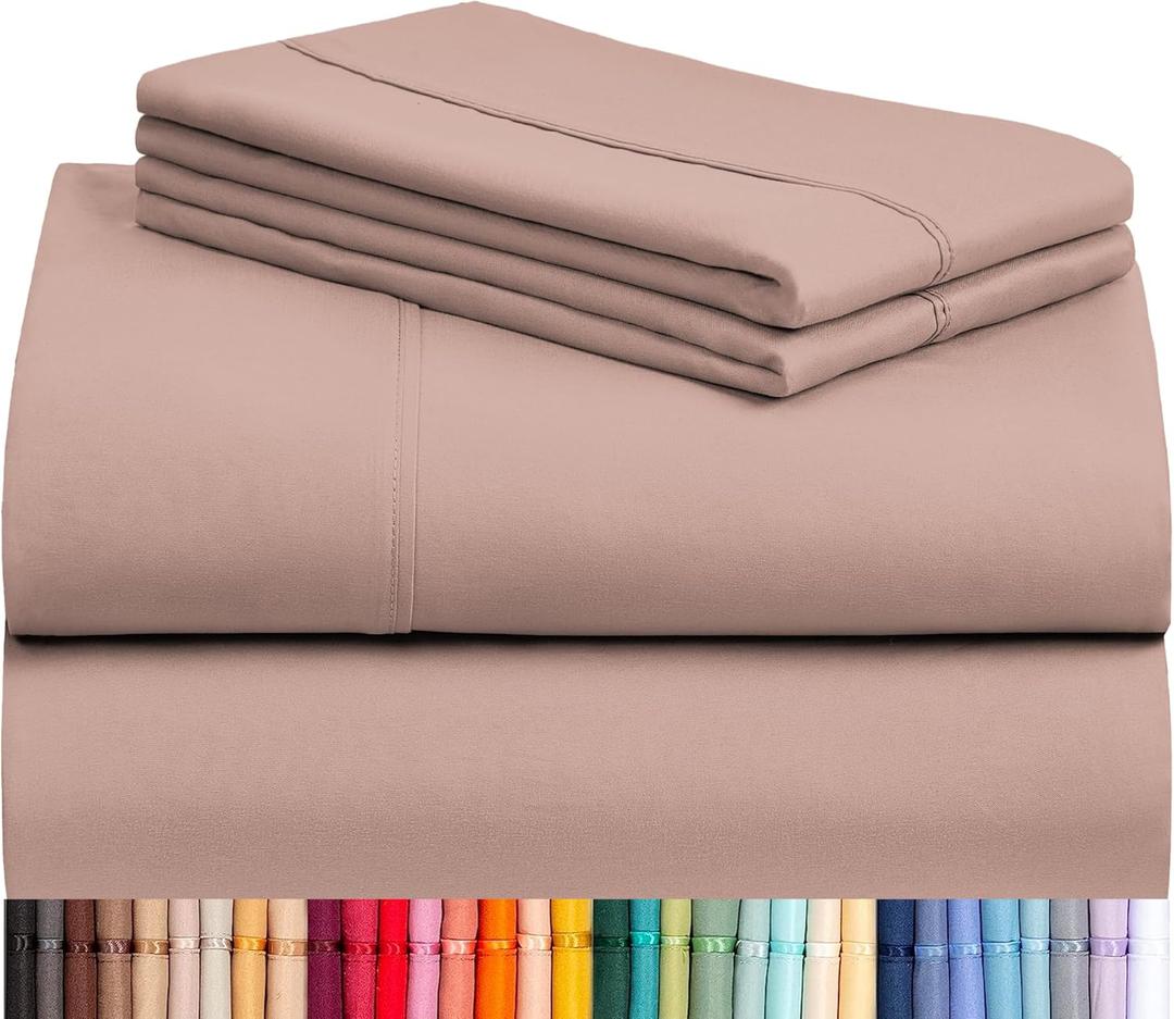 LuxClub 4 PC Queen Sheet Set, Breathable Luxury Bed Sheets, Deep Pockets 18" Wrinkle Free Cooling Sheets Machine Washable Hotel Bedding Silky Soft - Pearl Pink Queen