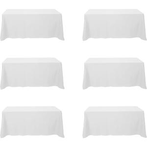 BRILLMAX 6 Pack White Tablecloths 90 x 132 Inch for 6ft Rectangle Tables - 150 GSM Polyester Fabric, Floor Length Drop, Water, Stain & Wrinkle Resistant Cloth Cover for Wedding Reception Banquet