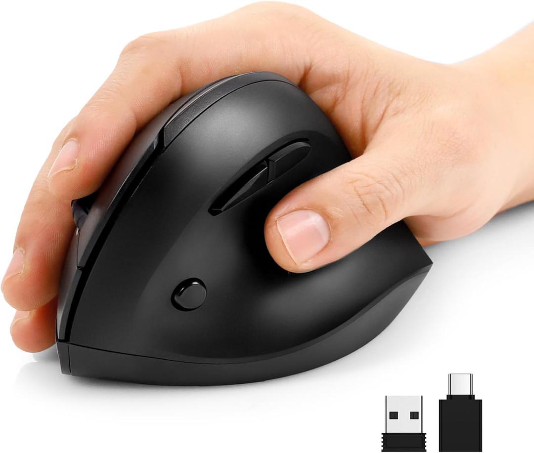 AUTLEY Wireless Ergonomic Mouse, 2.4G Optical Vertical Mouse for Small Hands, 800/1200/1600 DPI, 6 Buttons, Right Handed, for Laptop, PC, Computer, Carbon Black
