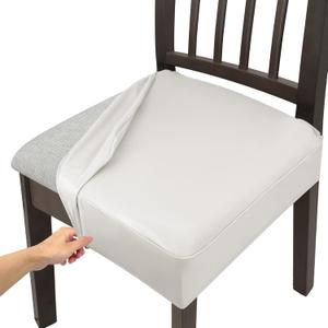 Soft Leather Chair Seat Covers Dining Chairs Set of 4, Waterproof Seat Covers for Kitchen High Stretch & Well-Fitted Chair Covers Dining Chairs with Elastic Ties (Cream, Rear-Covered), 17"D x 17"W x 3.5"H