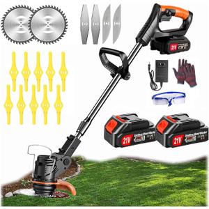 Weed Wacker 21V Brush Cutter Battery Powered Lightweight.Electric Weed Eater for Lawns and Farmland, DIY Garden, Lawn Care.Cordless Weed Trimmer Weed Wacker with 2 X 2000mAh Battery and Charger.