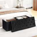 B FSOBEIIALEO Storage Ottoman Bench, Folding Tufted Ottomans with Storage, Extra Large 140L Storage Boxes Footrest Bench for Bedroom, Luxury Velvet Fabric 43 Inches Black, 43.3x15.7x15.7 inches