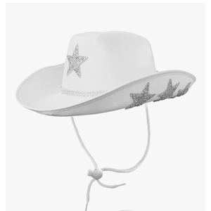 White Cowgirl Hat  - Cowboy Hat with Glitter Star Fits Women for Bachelorette Themed Party