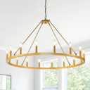 16-Light Gold Wagon Wheel Chandelier, 43 Inch Farmhouse Chandelier for Entryway, Industrial Foyer Lighting Fixtures, Large Foyer Chandeliers for High Ceilings, Chandelier for Living Room, Dinning Room (43"/ 16-Light, Frosted Gold)