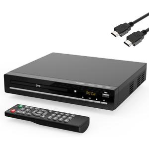 Region Free DVD Player with 1080p HDMI Upscaling, Compact Multi-Format CD/DVD/USB Player for Smart TV, Plays All Region DVDs, HDMI/RCA Cables and Remote Included for Home TV (Black)