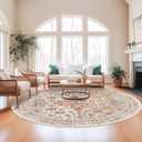 zesthome 8ft Round Rugs for Living Room, Non-Slip Washable Round Area Rugs, Ultra-Thin Large Circle Rugs, Soft Low Pile Rug for Bedroom, Kitchen - Vintage Stain Resistant Round Rug (Orange 8'x8')