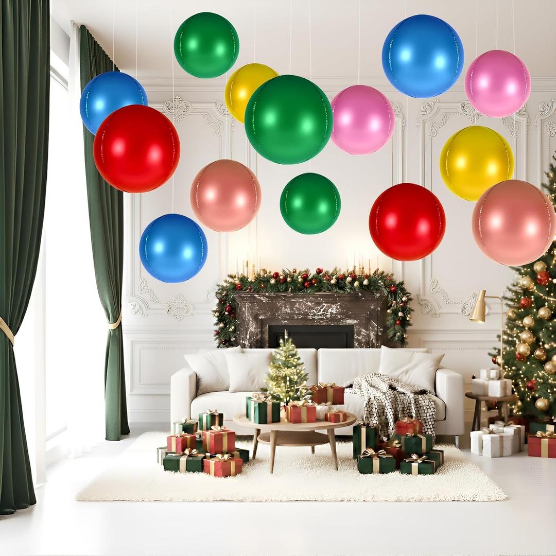 Simgoing 24 Pcs 18" Jumbo Christmas Ball Ornaments Large Inflatable Christmas Ornaments Oversized Xmas Ball Hanging Decorations for Xmas Outdoor Indoor Tree Party Lawn Yard Decor(Stylish Color)