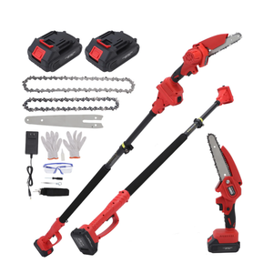 2-in-1 Cordless Pole Saw & 8'' Mini Chainsaw,Forest Ranger Approved Electric Handheld Chain Saw with 2× 21V 4.0Ah Rechargeable Batterie&Charger, Auto Oiling Multi-Angle,Max 16Ft Saw for Tree Trimming, Red Color