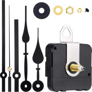 High Torque Long Shaft Clock Movement Mechanism Wall Quartz Clock Mechanism Kit with 2 Different Pairs of Hands Clock DIY Repair Parts Motor Replacement (Color Set 1, Shaft Length 9/10 Inch/ 23 Mm) (Black)