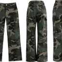 Womens Camo Cargo High Waist Pants Camouflage Military Elastic Trousers with Pockets (XL)