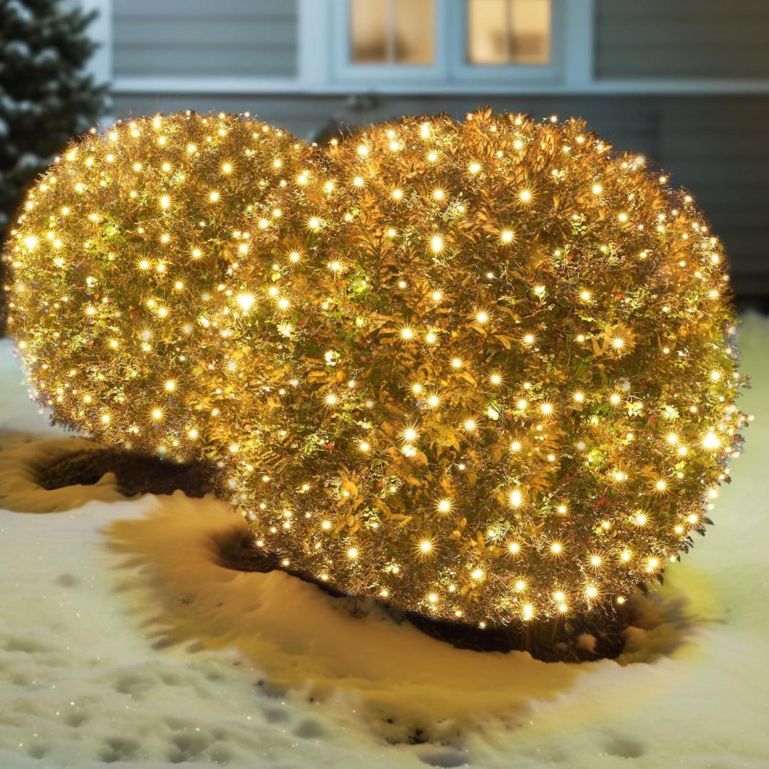 Led Christmas Net Lights Outdoor Christmas Bushes Lights 120Led 6ftx5ft, Connectable Outdoor Indoor Mesh Net Lighting for Xmas Holiday, Garden, Lawn, Shrubs, Trees, Bushes Decorations(WarmWhite)