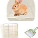 Rabbit Litter Box for Cage Guinea Pig Hay Rack Feeder Rabbits Corner Litter Pan Potty Trainer Pet Toilet Square with Cleaning Set for Hamster, Guinea Pig, Ferret, Bird (White)