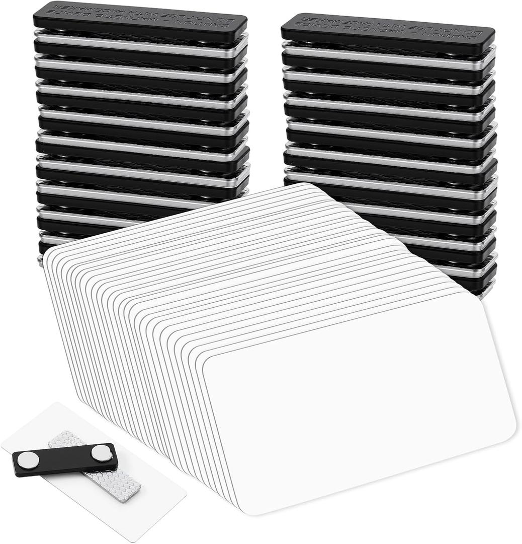 40 Pack Blank Name Tags, 1.5 x 3 Inch Name Badge with Magnetic Backing, Reusable DIY Plastic Names Label Holders Round Corner for Personalized Shirts Learning Places Office