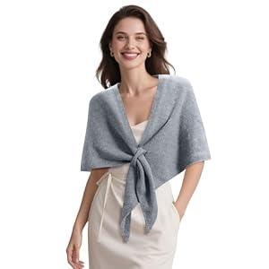 X-KIDS Pashmina Wraps for Women Poncho Shawls for Evening Dresses Top Casual Knitted Triangle Cashmere Scarf for Fall Winter, Light Gray 