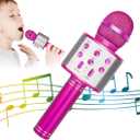 KIDWILL Wireless Bluetooth Karaoke Microphone for Kids, 5-in-1 Portable Handheld Karaoke Mic Speaker Player Recorder with Adjustable Remix FM Radio for Kids Girls Boys Teens Birthday-Hot Pink