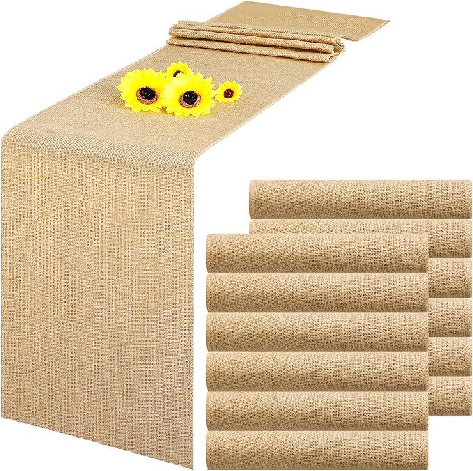 12Pack Natural Burlap Table Runners, Rustic Farmhouse Table Runner, 12 x 71 Inch Long Beige Woven Jute Table Runner Tablecloth for Wedding Party Kitchen Coffee Dining Table Decor