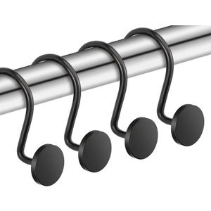 CHICTIE Black Shower Curtain Hooks, 12 Pieces, Metal, Shower Curtain Rings, Modern Decorative Design