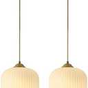 KCO Lighting Mid Century Modern Gold White Pendant Light Milk Glass Globe Pendant Lights Kitchen Island Antique Brass Pendant Light Vintage Hanging Light Fixture for Dining Room Living Room (2-Pack)