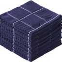 Glynniss Kitchen Dish Cloths for Washing Dishes, Cotton Dish Rags for Drying Cleaning, Pack of 8 Dishcloths (Navy Blue, 12x12 inches)