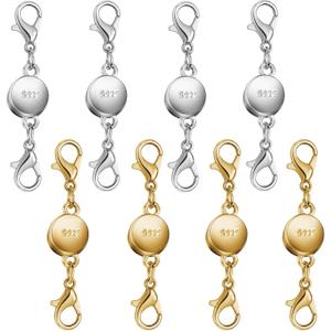 925 Silver and Gold Magnetic Necklace Clasps, Round Necklace Clasp Closures for Jewelry Making,Magnetic Necklace Clasps and Extenders,for Bracelet Necklace and Accessories (8pcs | Gold Silver)