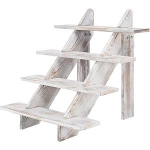 MyGift 4-Tier Vintage White Washed Solid Wood Tabletop Stair Step Storage Shelf, Tiered Party Table Display Riser for Food, Dessert, Cookies, Wedding Decor, Craft Show