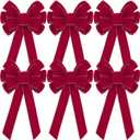 Lenwen 6 Pcs Large Christmas Bows Velvet Christmas Wreath Bows Xmas Tree Topper with Golden Edge Big Xmas Ornament for Wreath Gift Front Door Home Decor (11 x 19.6 Inch, Burgundy)