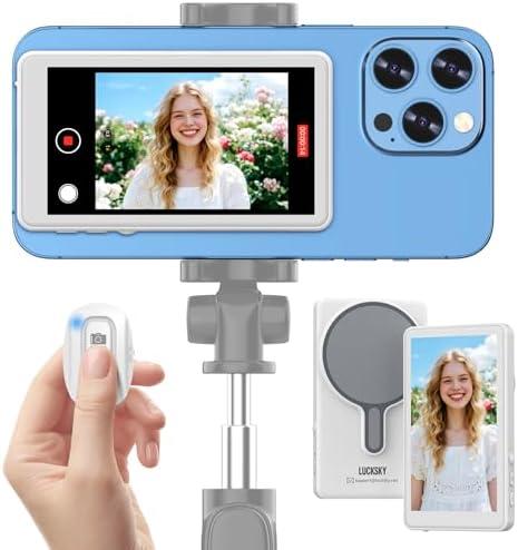 Selfie Monitor Screen iPhone, Vlog Magnetic 4K 30fps Video Recording for iPhone & Android, Wireless Screen Mirroring with Remote Control, Content Creator Essentials, Live Stream & TikTok