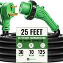 30 Amp Generator Extension Cord 25 FT, TT-30P to L5-30R Twist Lock, LED Power Indicator & Reverse Polarity Light, 10 AWG Heavy Duty RV Shore Power Cord, 90 Grip Handle, for Generator, Camper, Marine