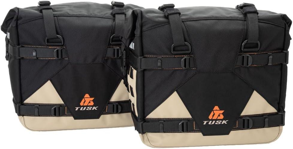 Tusk Pannier Racks with Tusk Pilot Pannier Bags Black/Tan For Kawasaki KLR650 2022-2025