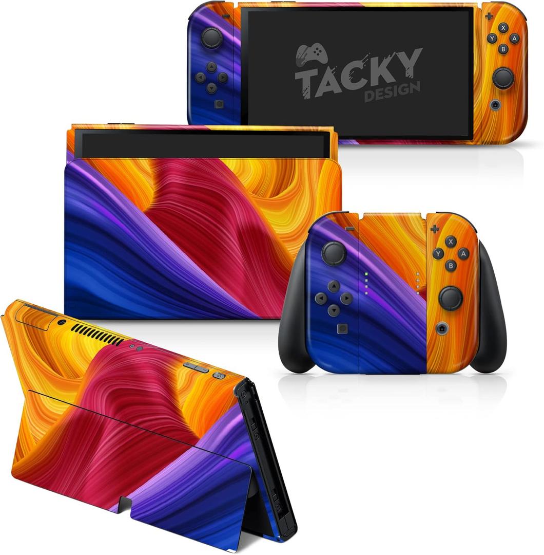 Tacky Design Abstract Colorful Skin Compatible with Nintendo Switch OLED Skin Wrap Cover, Twistings Space Skin for Nintendo Switch OLED Stickers, Premium Vinyl 3M Full Wrap Decal