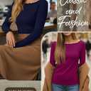 Huukeay 3 Pack Women's Long Sleeve Tops Lettuce Trim Boat Neck Shirts Slim Fit Casual Basic Fitted Tees (S)