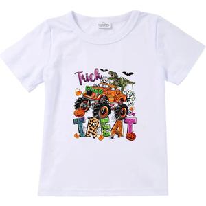 Toddler Boys Girls Halloween Shirt Halloween Boo Shirts Skeleton Dance Pumpkin Truck Shirts Cute Ghost Tee Tops (2T, White-1)