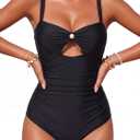 Smismivo Tummy Control One Piece Swimsuit for Women Vintage Cutout Bathing Suit Long Torso Full Coverage Swimwear (Black)
